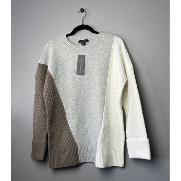 FRENCH CONNECTION Colorblock Grey Ivory Tan Sophia Viola Sweater Pullover Sz XS - Picture 2 of 7
